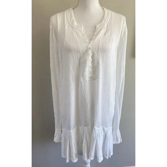 Free People Dresses & Skirts - Free People Dress Cover Up White Gauze Button Front Size Medium M